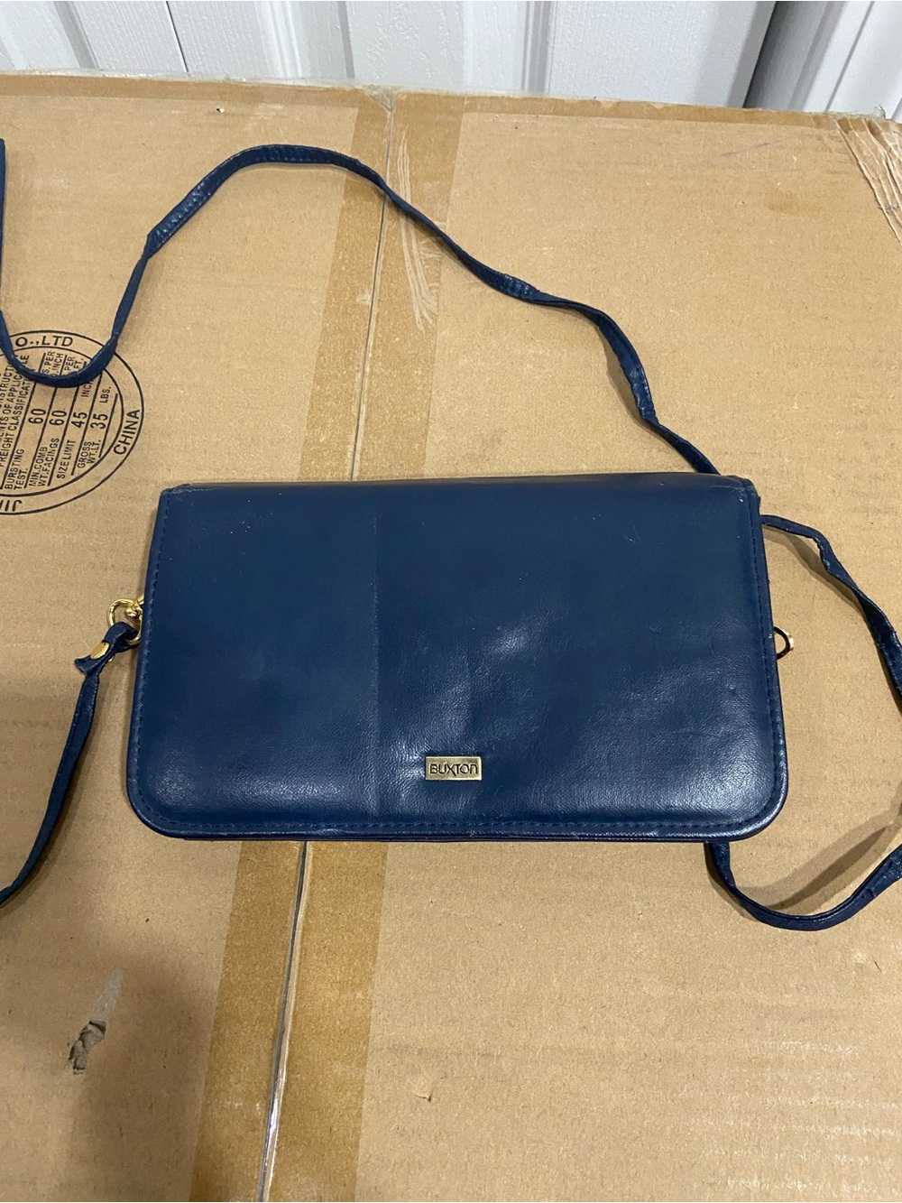 Buxton Navy Leather Crossbody Bag